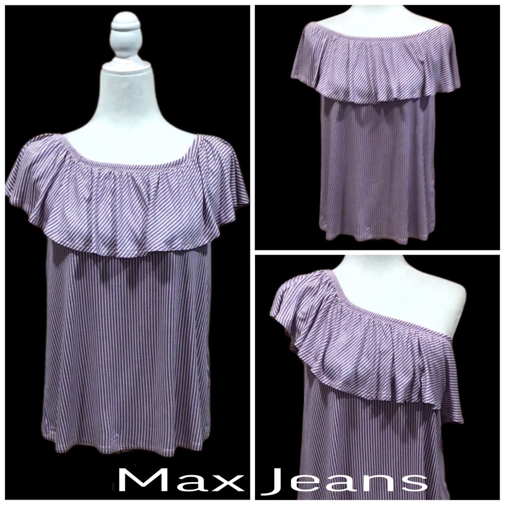 NWT MAX JEANS‎ Pink on Blue Ruffled Top, Size Small
